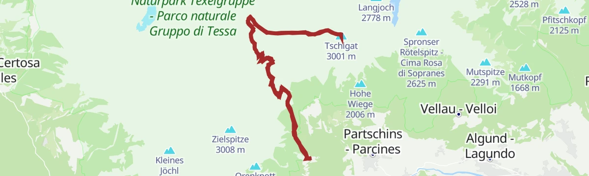 Route map: Escursione alpina alla vetta del Tschigat - Monte Cigot (3.000 m.)